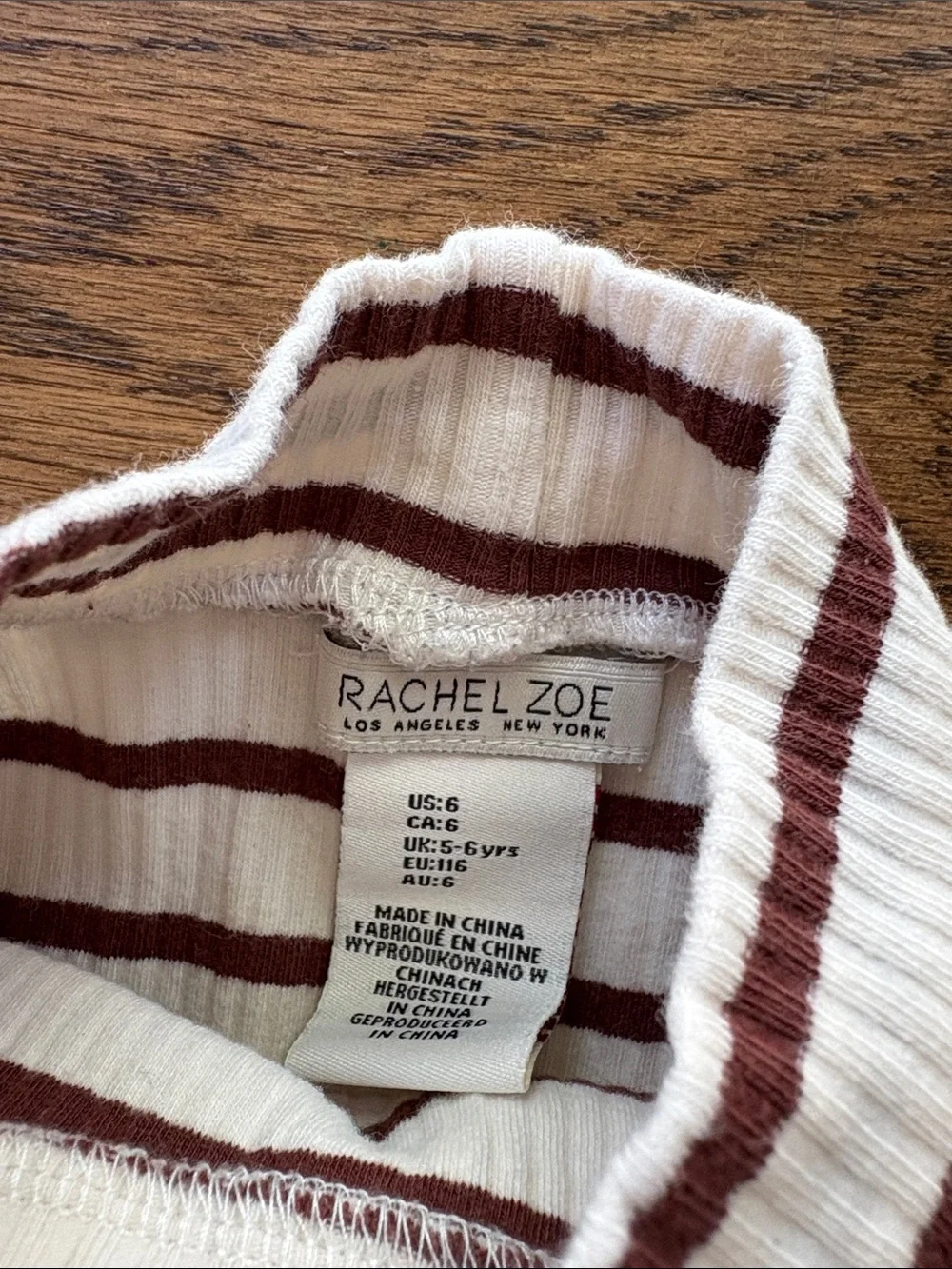 Rachel Zoe Cream Brown Ribbed Stripe Mock Neck Long Sleeve Shirt